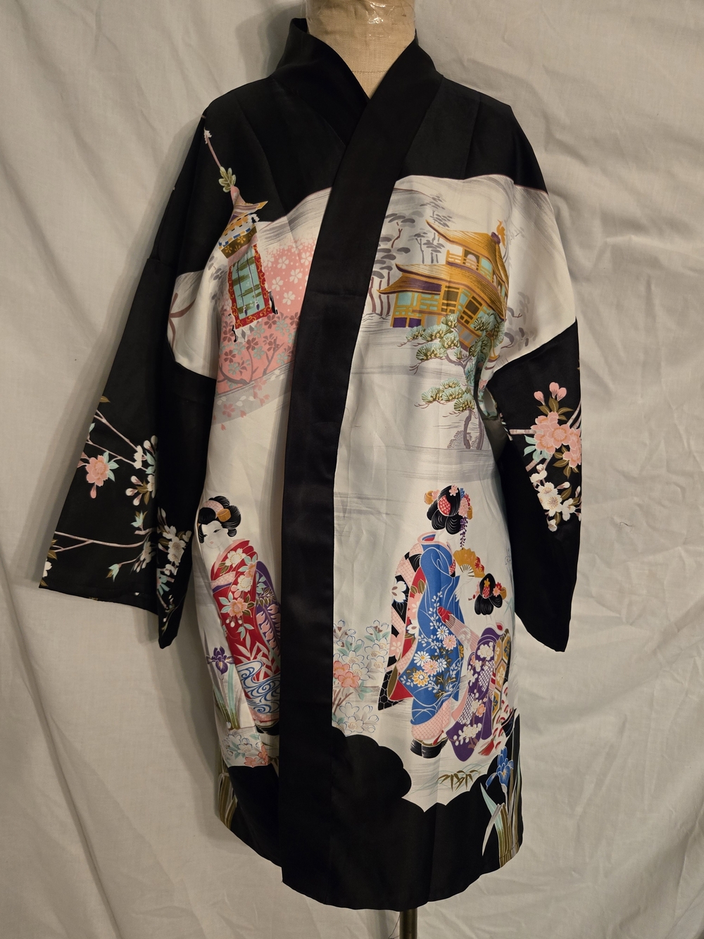 Vintage Black & White Floral Kimono Cardigan - Picture 7 of 15